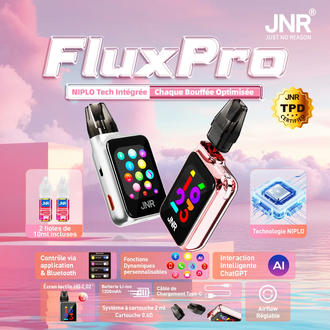 JNR Flux Pro application mobile bluetooth vape connect&eacute;e